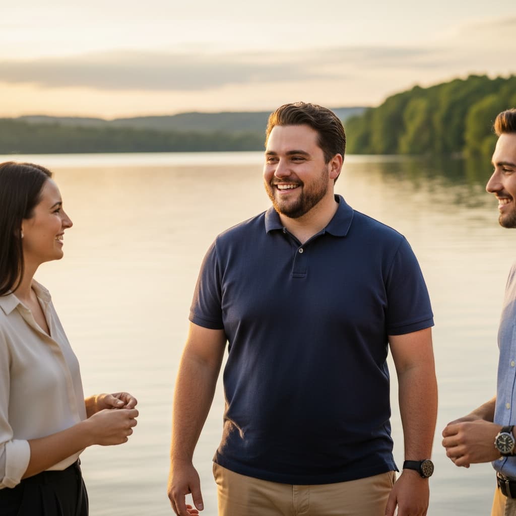 plus_size white man lakeside casual conversation 86807552