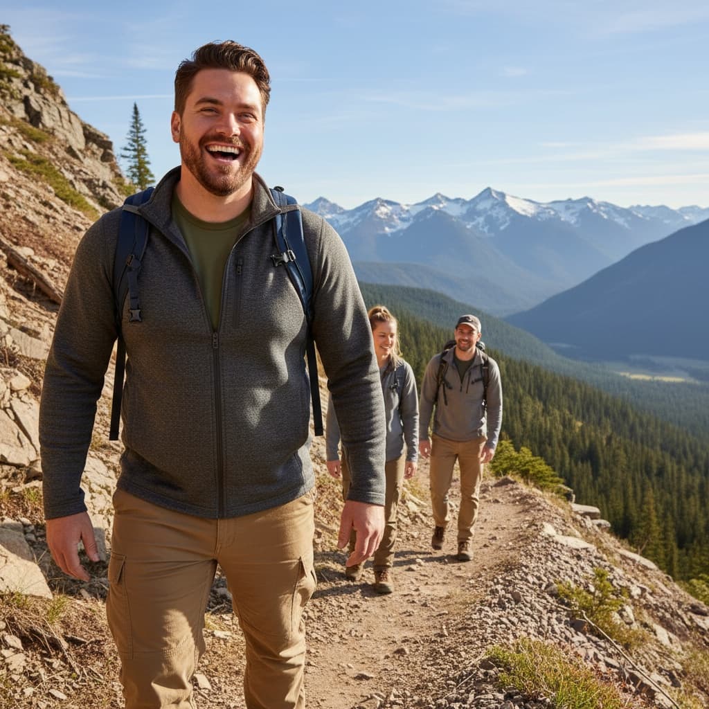 plus_size white man team hiking mountain trail 83589114