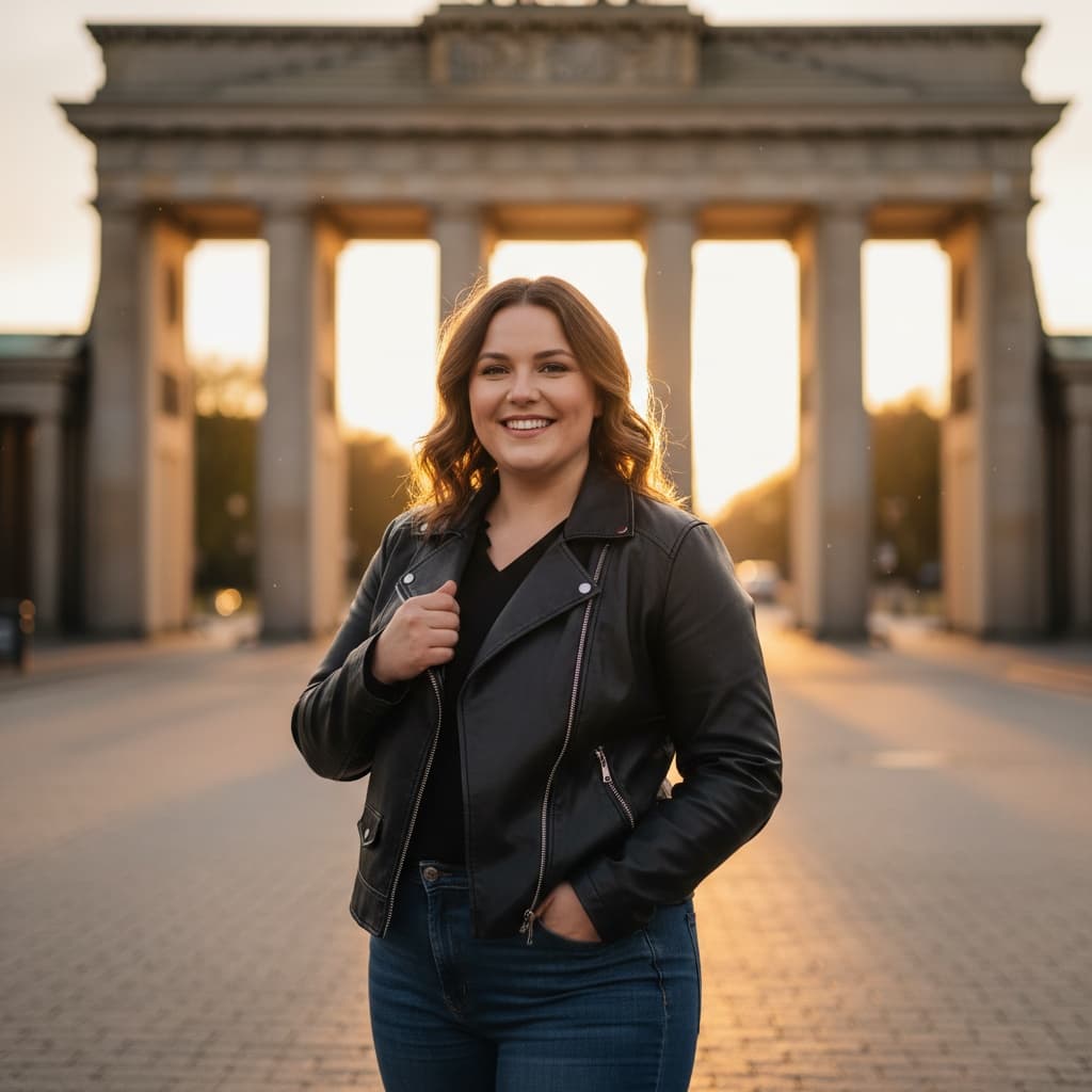 plus_size white woman brandenburg gate golden hour 20764656