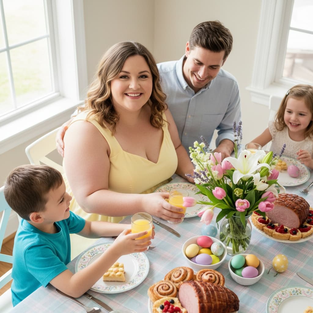 plus_size white woman easter table gathering 43863386