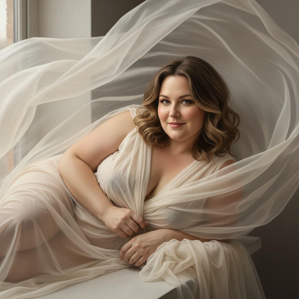 plus_size white woman natural light fabric draping 71648762