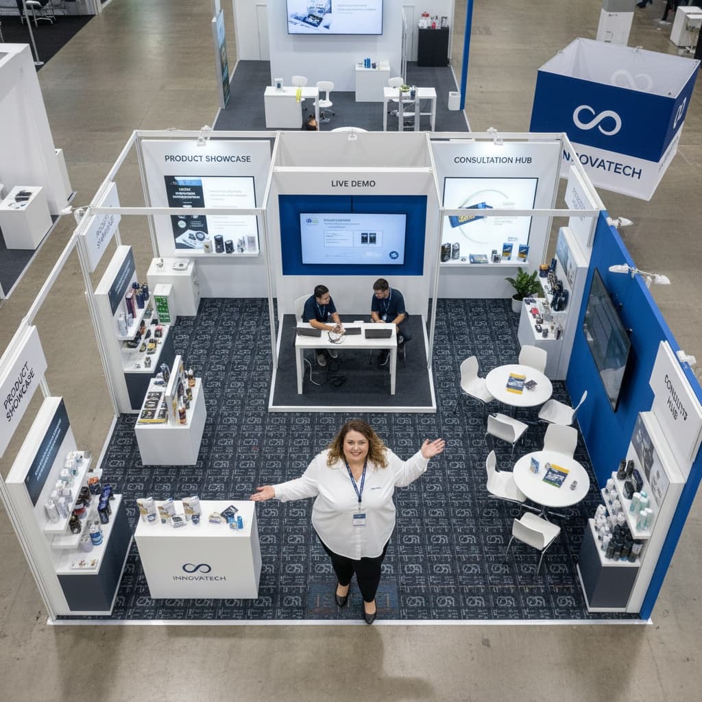 plus_size white woman overhead booth layout 83993682