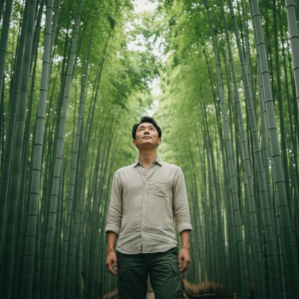 slim asian man bamboo forest arashiyama 54425387