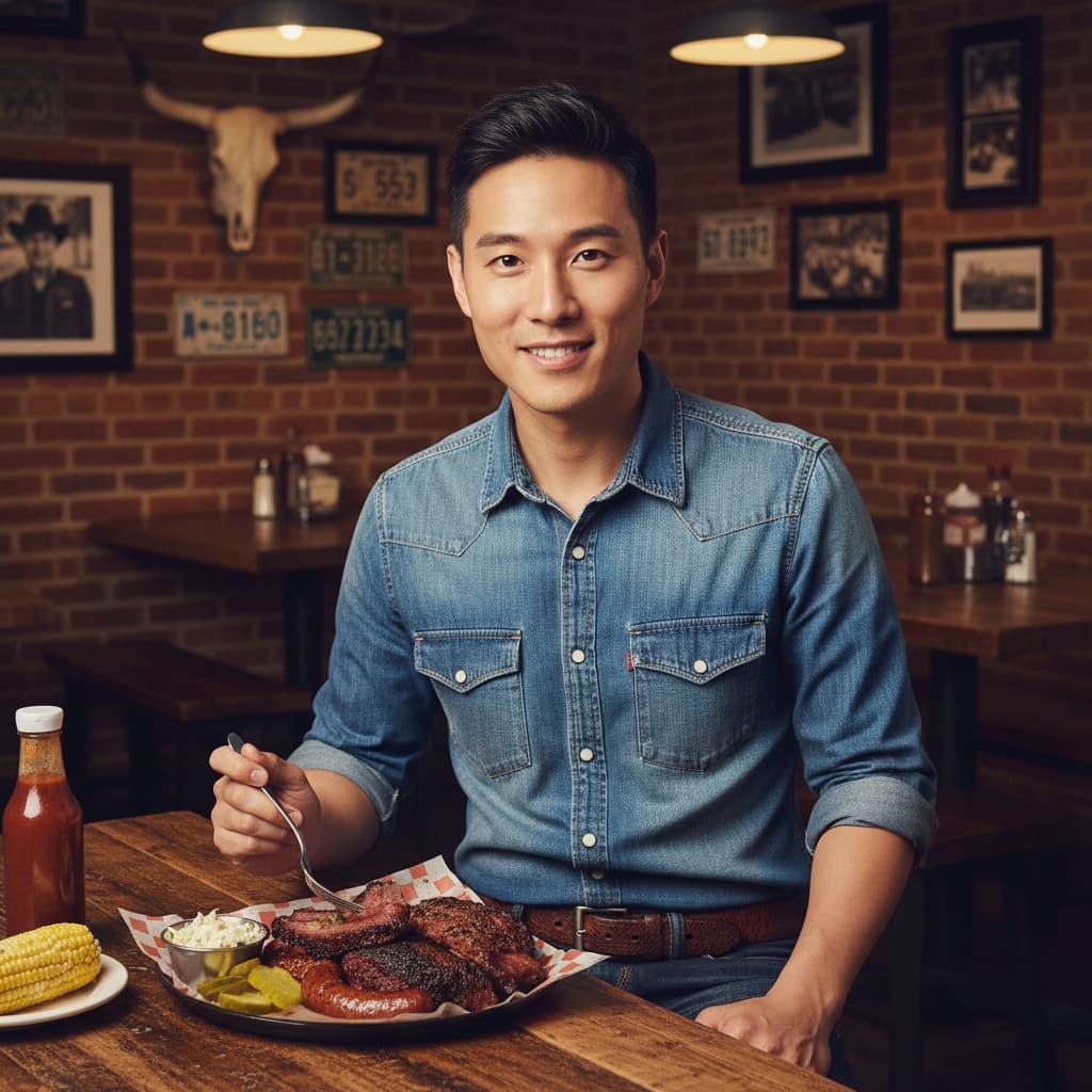 slim asian man barbecue restaurant scene 59320157