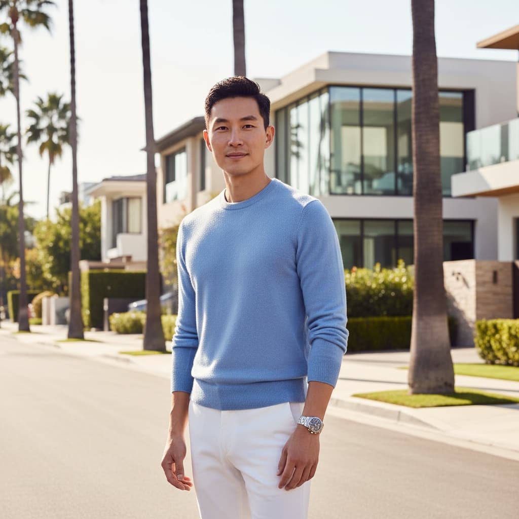 slim asian man beverly hills palm aesthetic 58180903