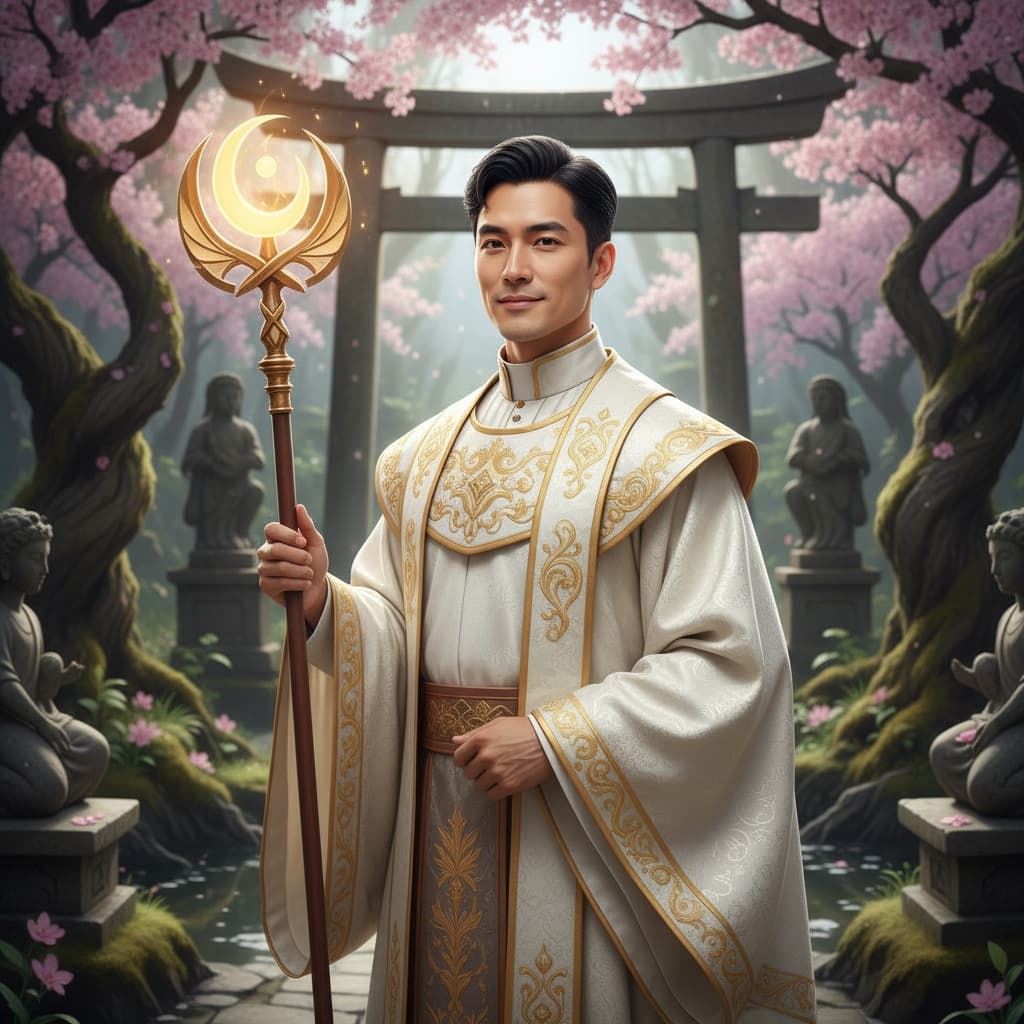 slim asian man cleric healer ceremonial 61465607