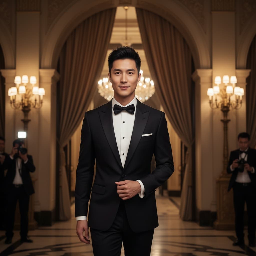 slim asian man elegant gala entrance 66201009