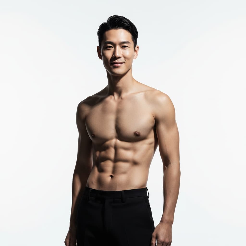 slim asian man high fashion minimalist studio 78997250