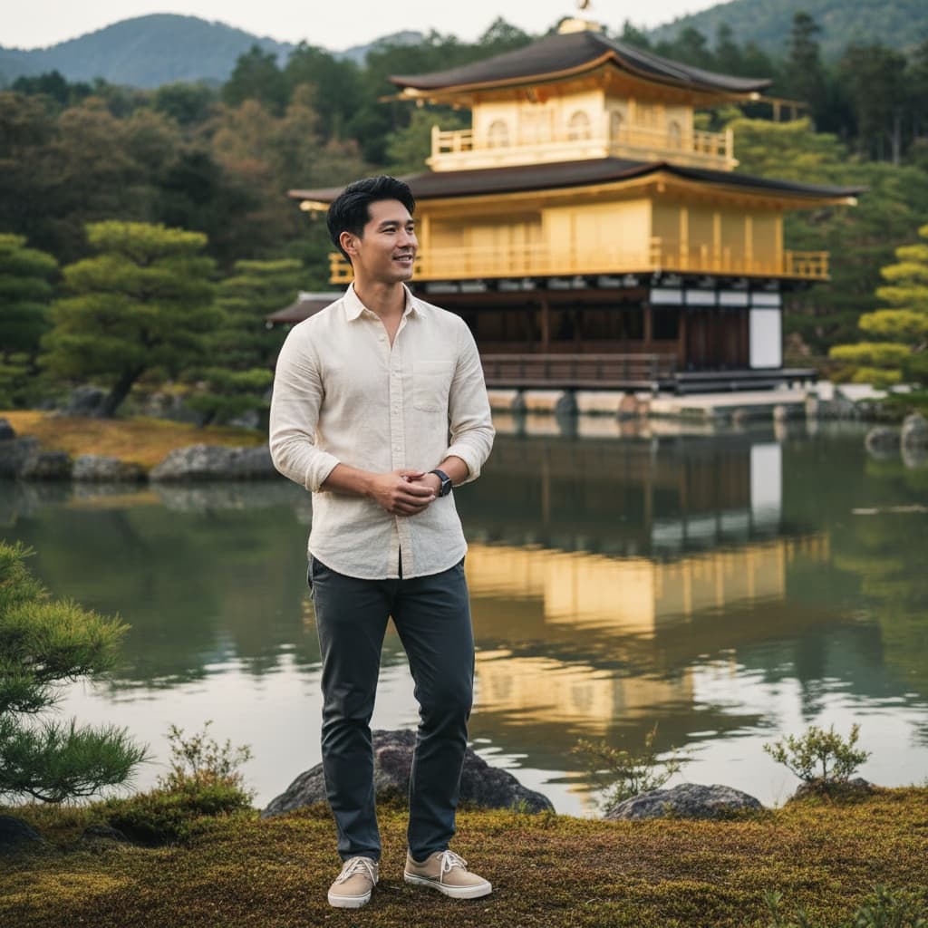 slim asian man kinkakuji golden pavilion 85017466