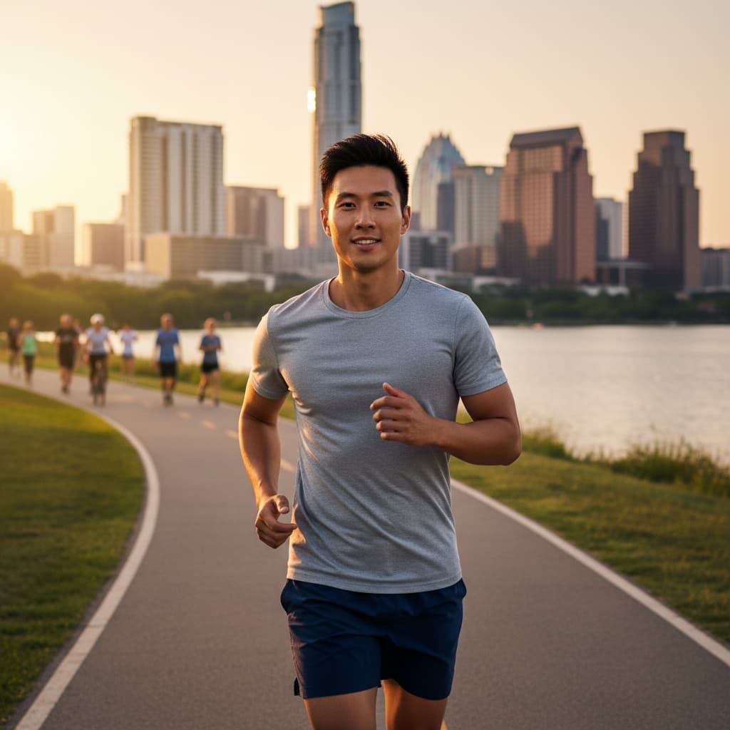 slim asian man lady bird lake trail 31830230