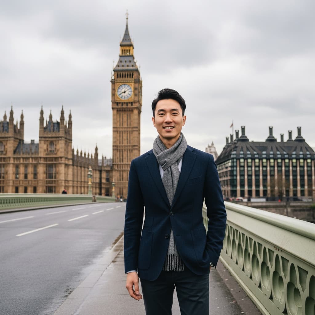 slim asian man london big ben portrait 25021385