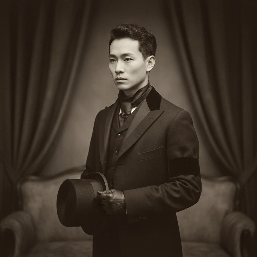 slim asian man mourning memorial portrait 86959109