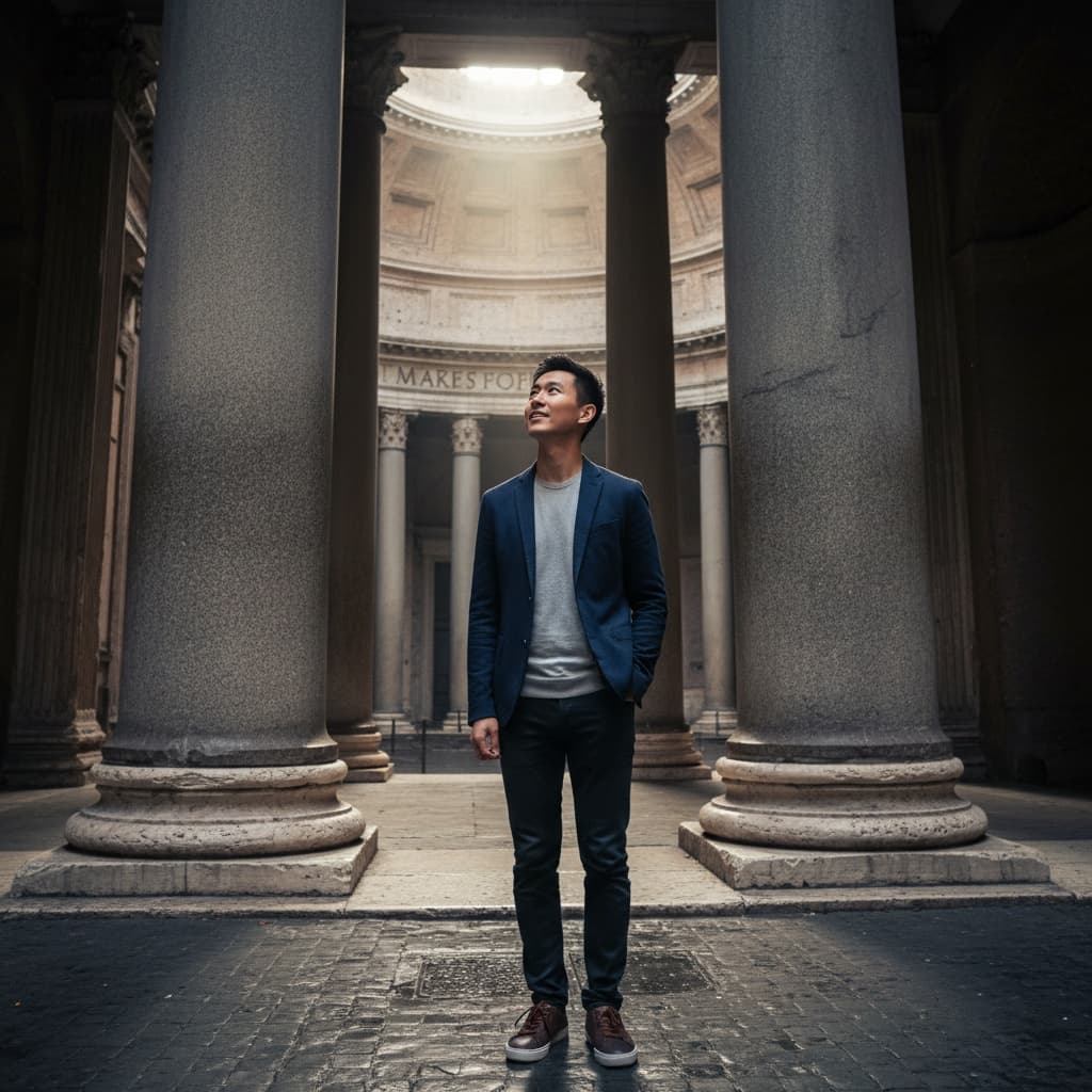 slim asian man pantheon entrance shot 99627229