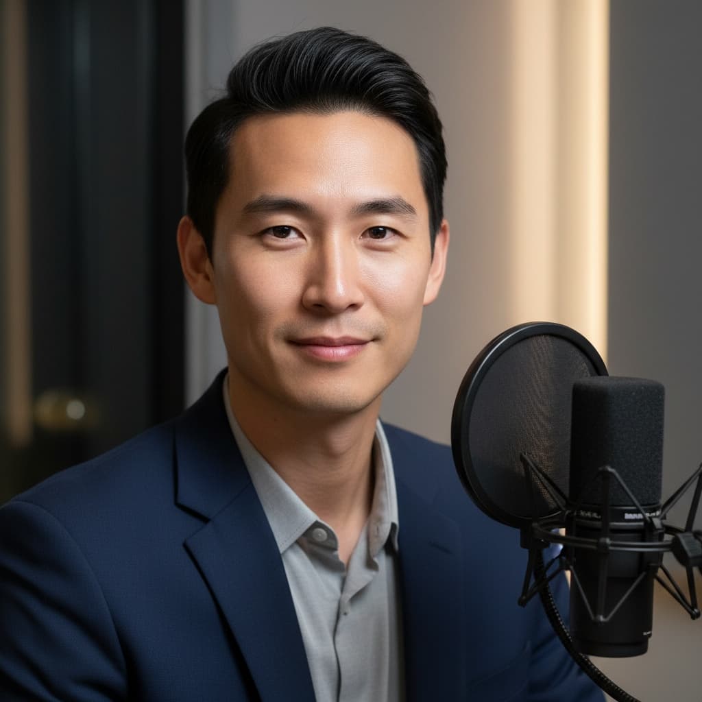 slim asian man professional podcast portrait 58028091
