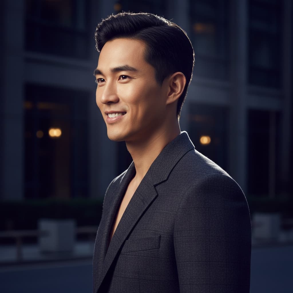 slim asian man profile silhouette dramatic 46264045