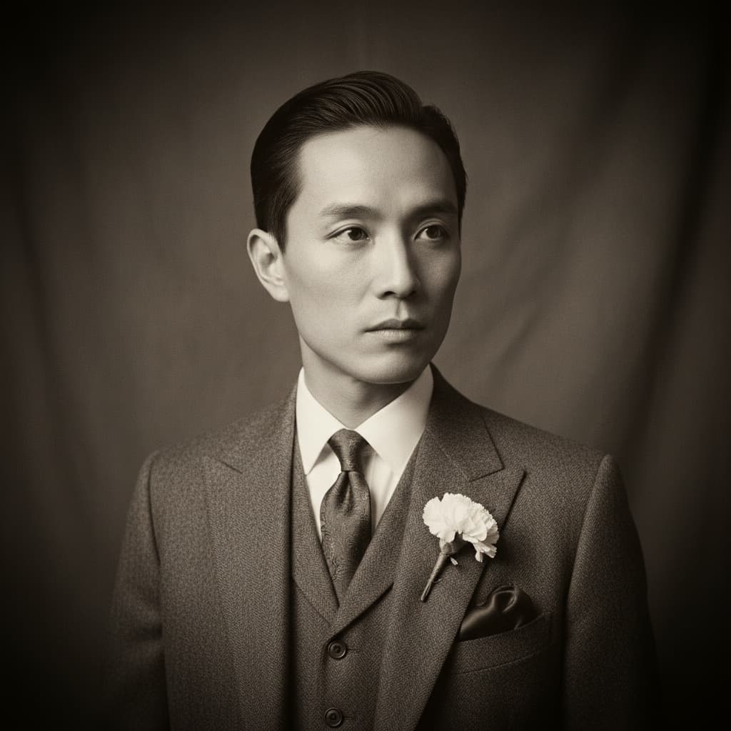slim asian man prohibition era portrait studio 51579210
