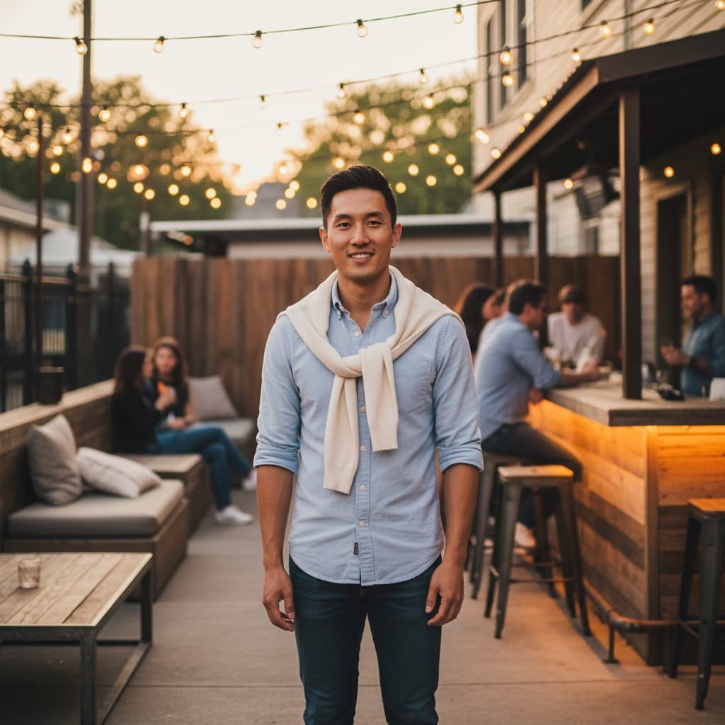 slim asian man rainey street patio 47052640