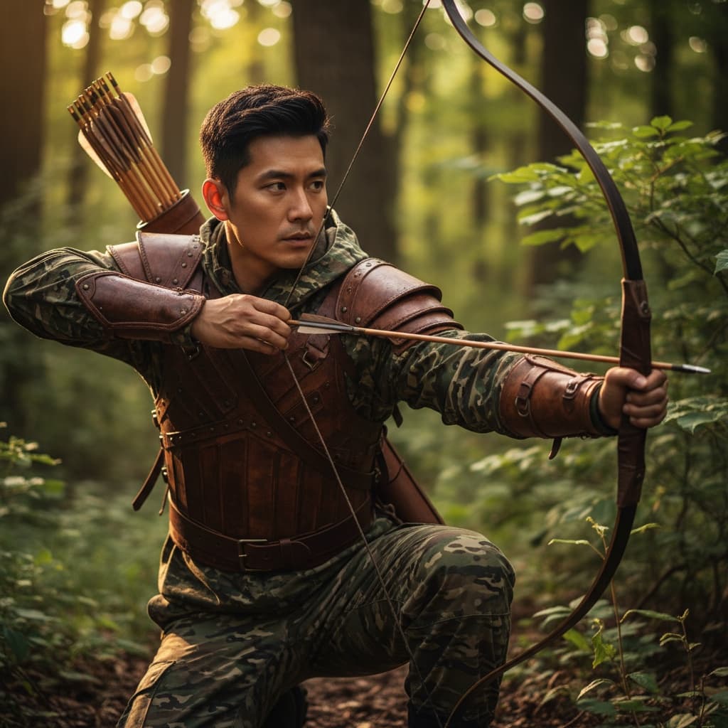 slim asian man ranger archer nature 16628925