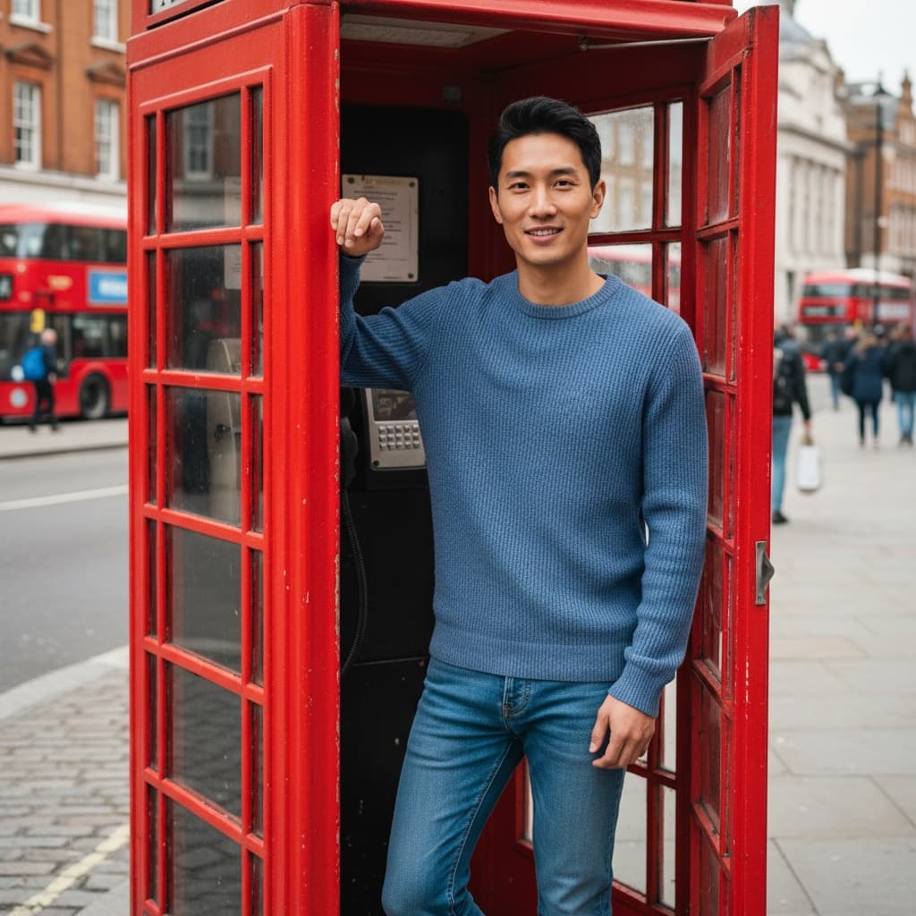 slim asian man red phone booth classic 37167862