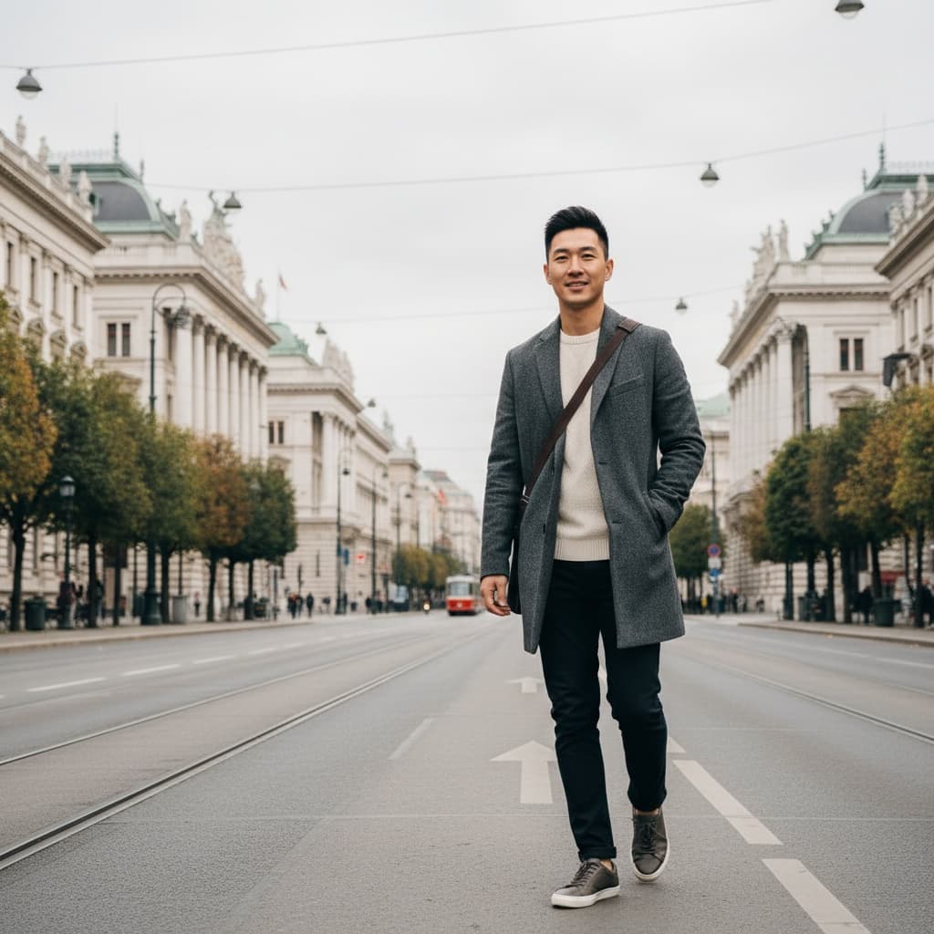 slim asian man ringstrasse boulevard walk 78630211