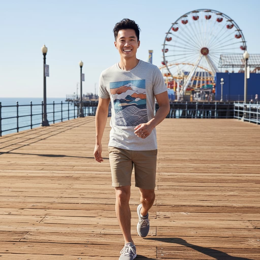 slim asian man santa monica pier lifestyle 38078484