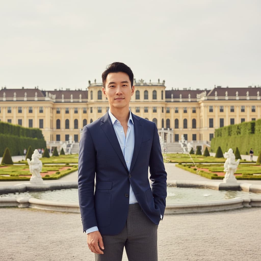 slim asian man schonbrunn palace gardens 43578666