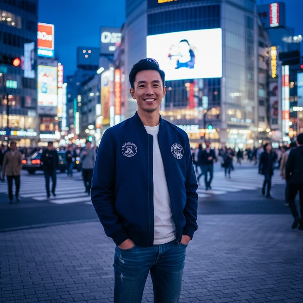 slim asian man shibuya crossing pedestrian 56975681