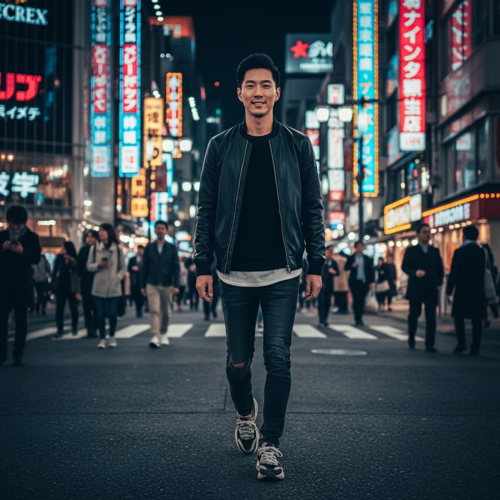 slim asian man shinjuku night street level 10978447