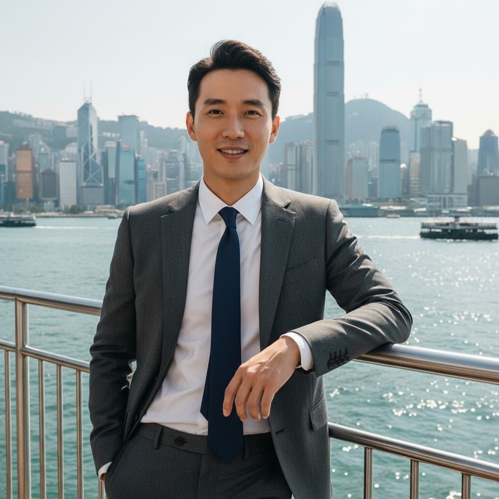 slim asian man star ferry harbour portrait 33745785