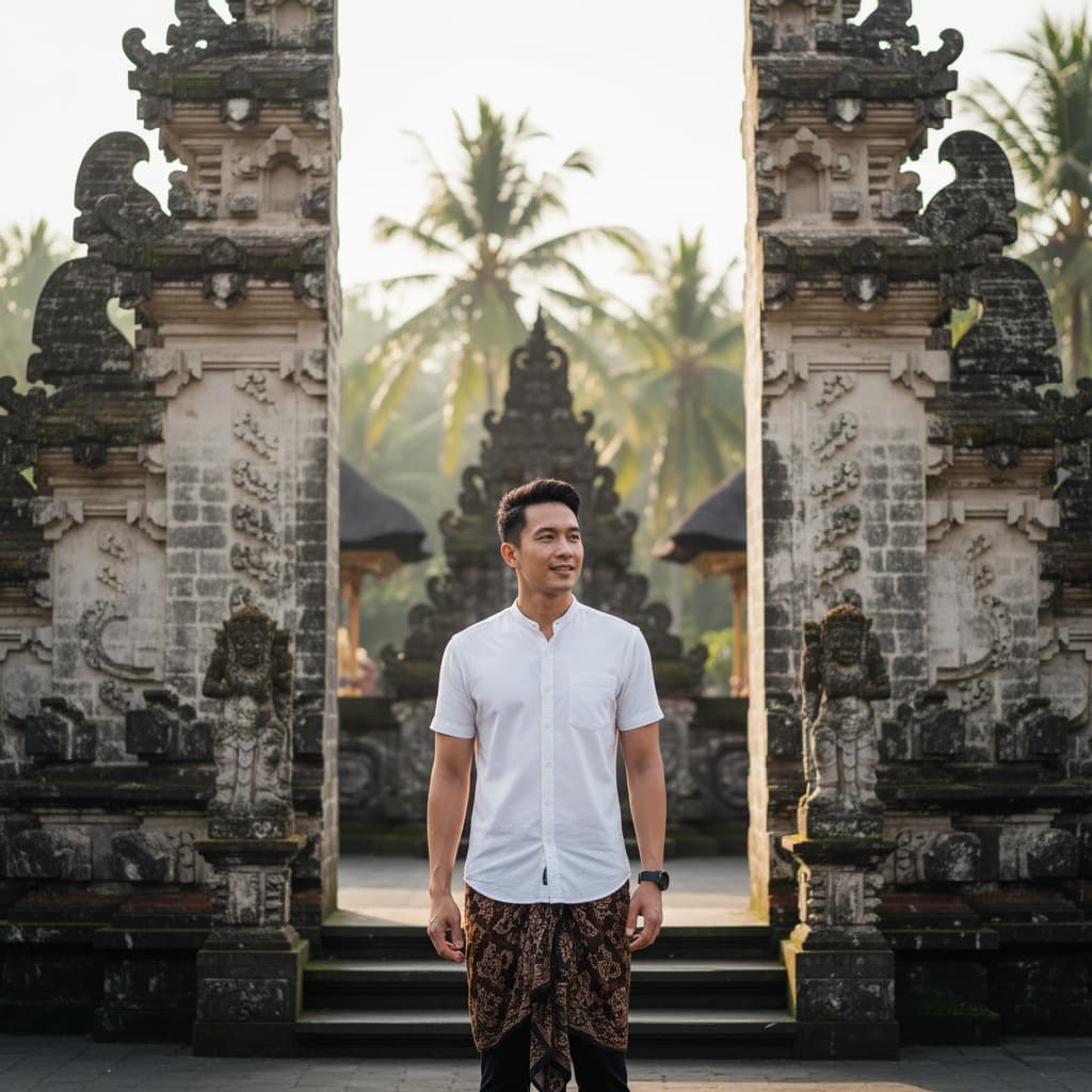slim asian man temple gates portrait 99952613
