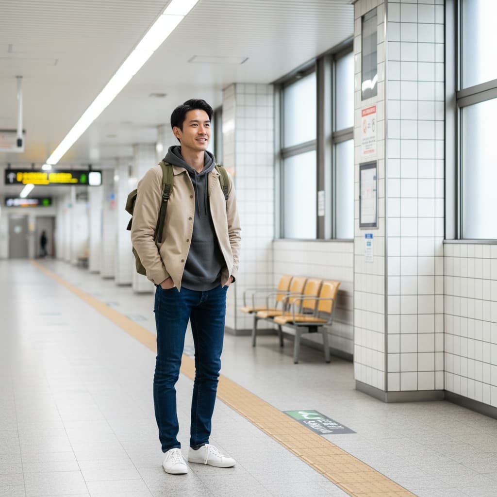 slim asian man tokyo metro platform 13897230
