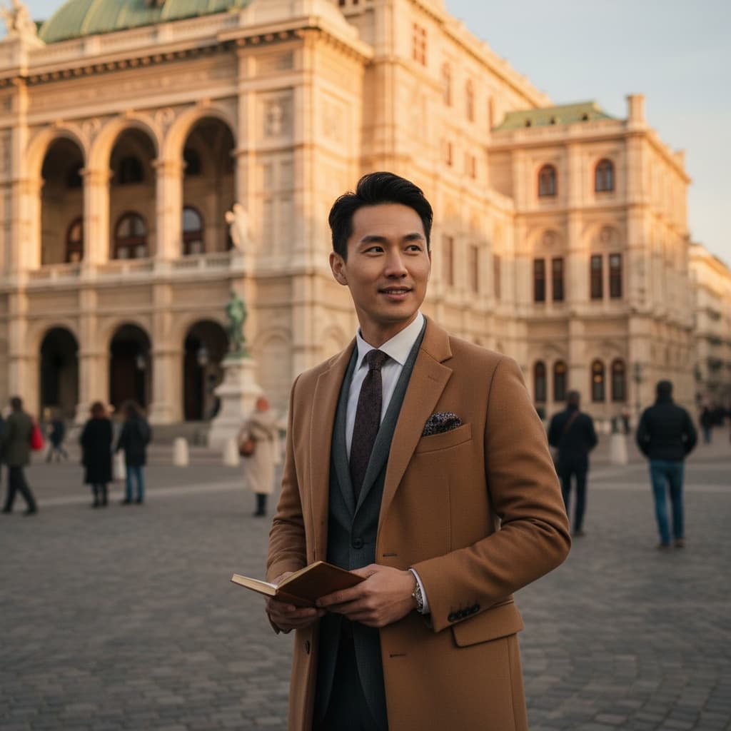 slim asian man vienna state opera exterior 39961834
