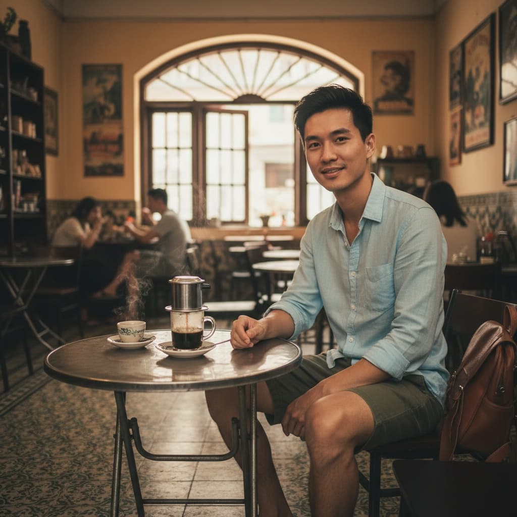 slim asian man vietnamese coffee shop 79675359