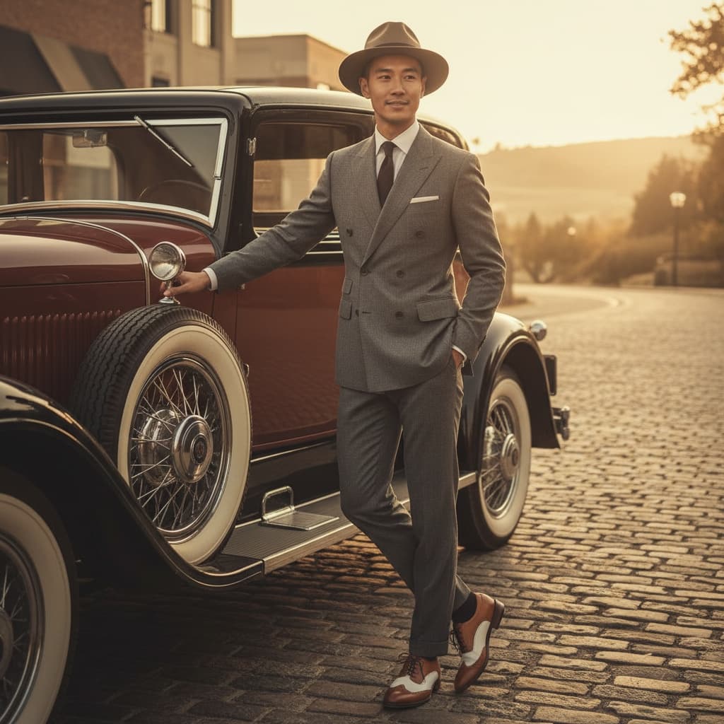 slim asian man vintage automobile outdoor 64553651