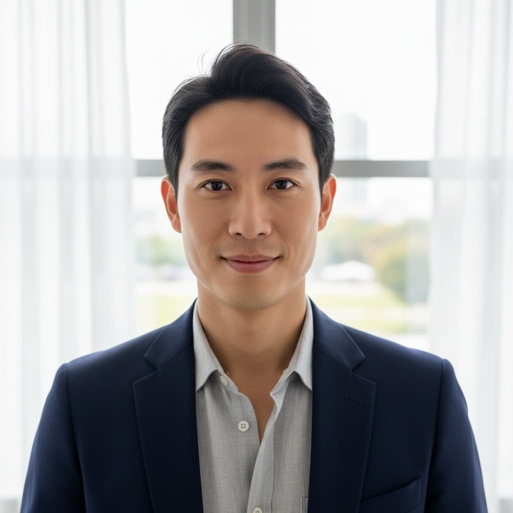 slim asian man window natural light headshot 80726615