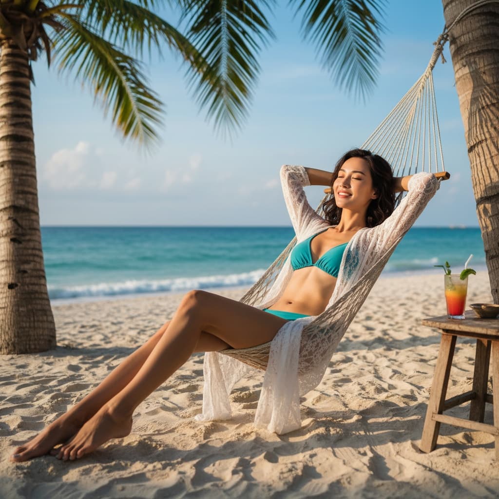 slim asian woman beach hammock nha trang 32486021