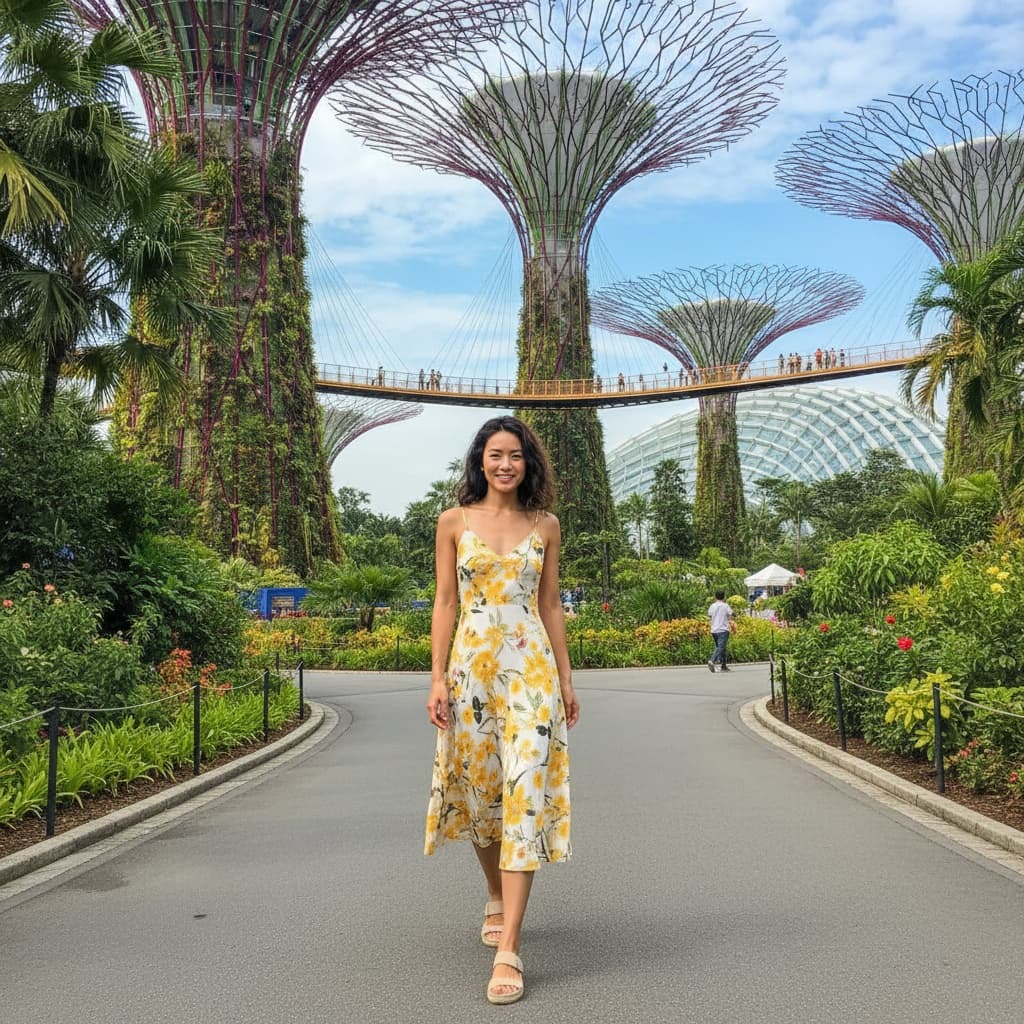 slim asian woman gardens by the bay supertrees 24538758