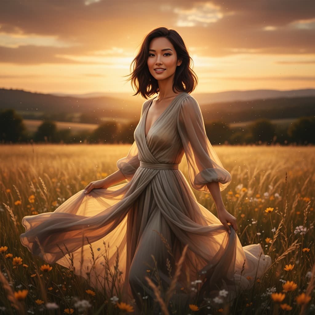 slim asian woman golden hour outdoor 95062135