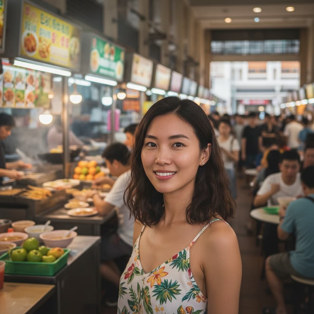 slim asian woman hawker center street food 51533848
