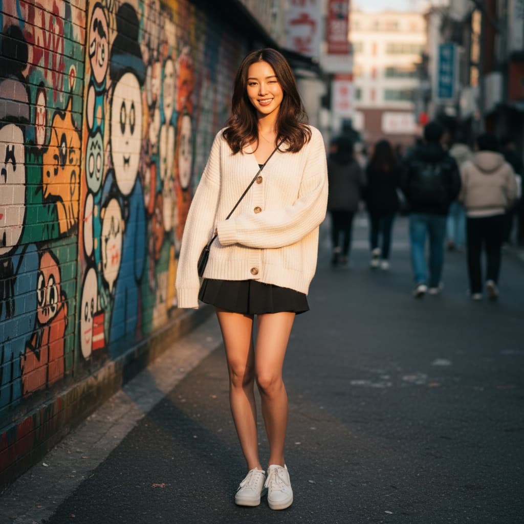 slim asian woman hongdae youth culture street 22535173