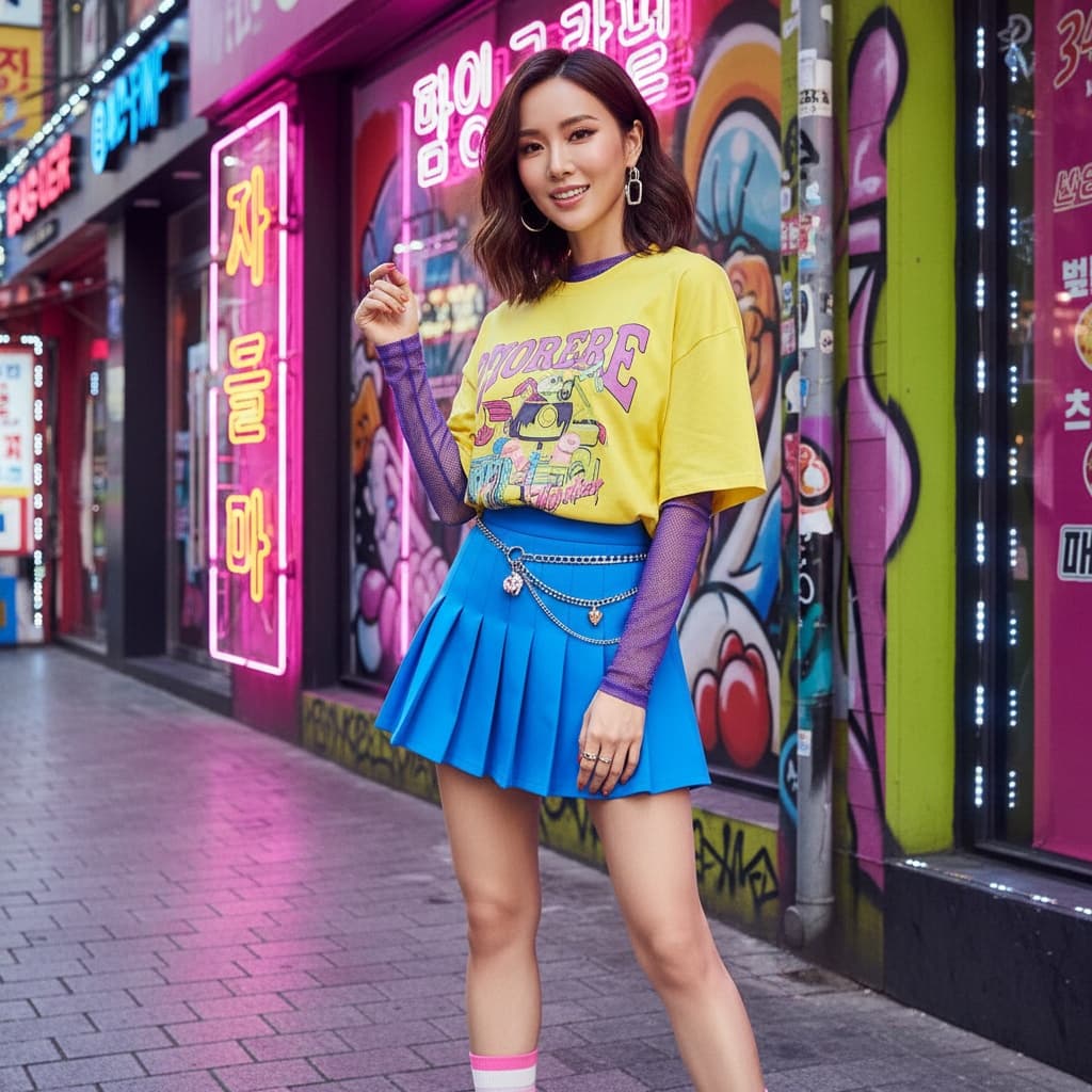 slim asian woman kpop inspired colorful backdrop 51461461