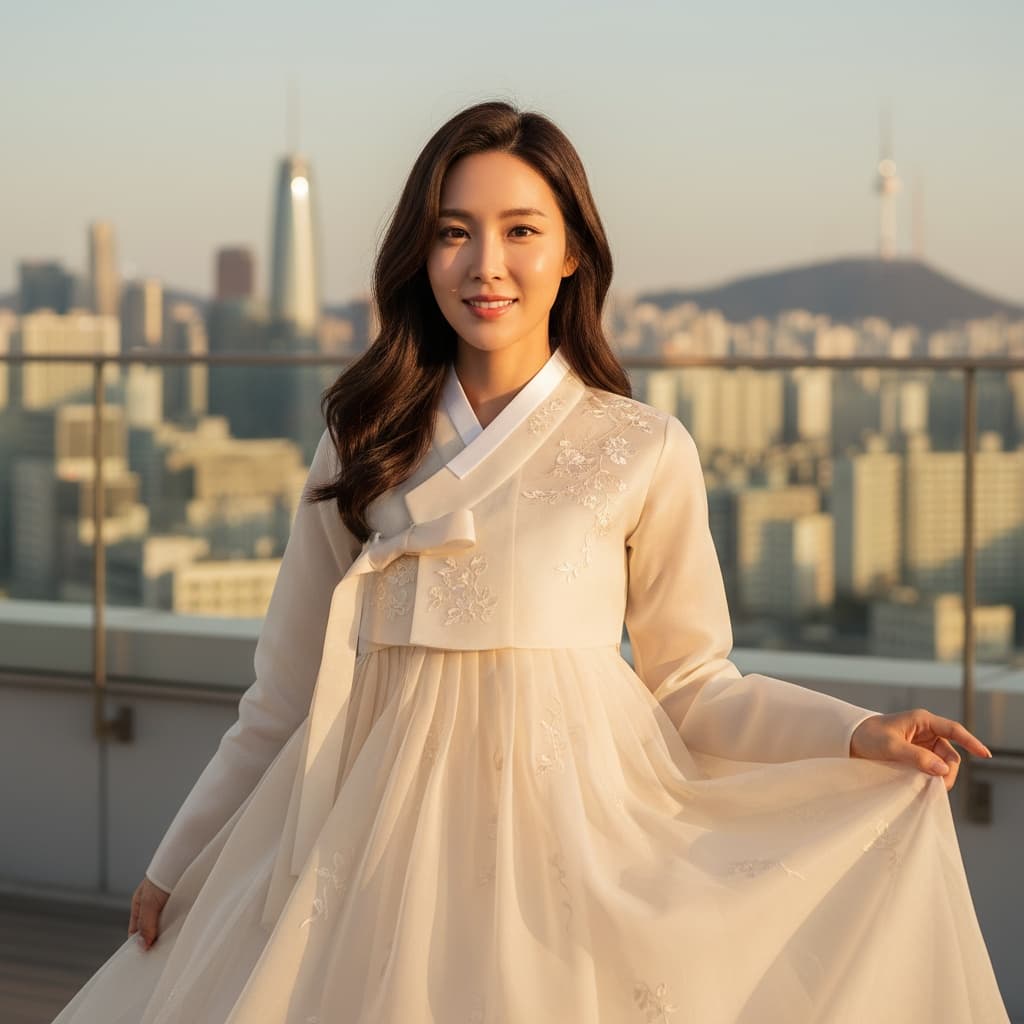 slim asian woman lotte tower skyline rooftop 39632375