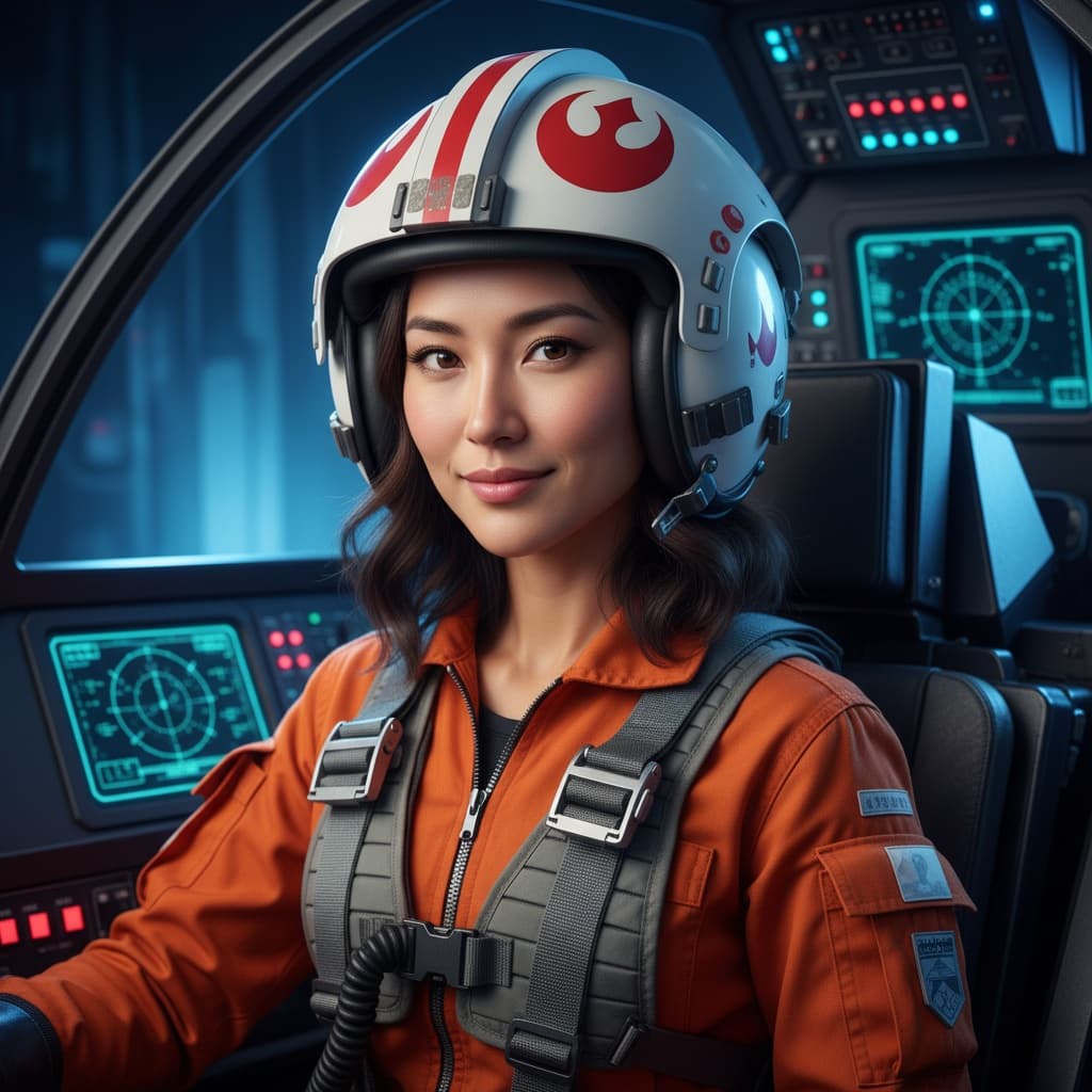 slim asian woman rebel pilot cockpit 91889046