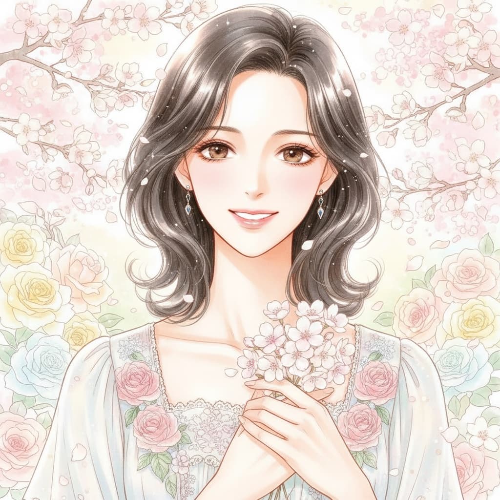 slim asian woman romantic shoujo portrait 80090741