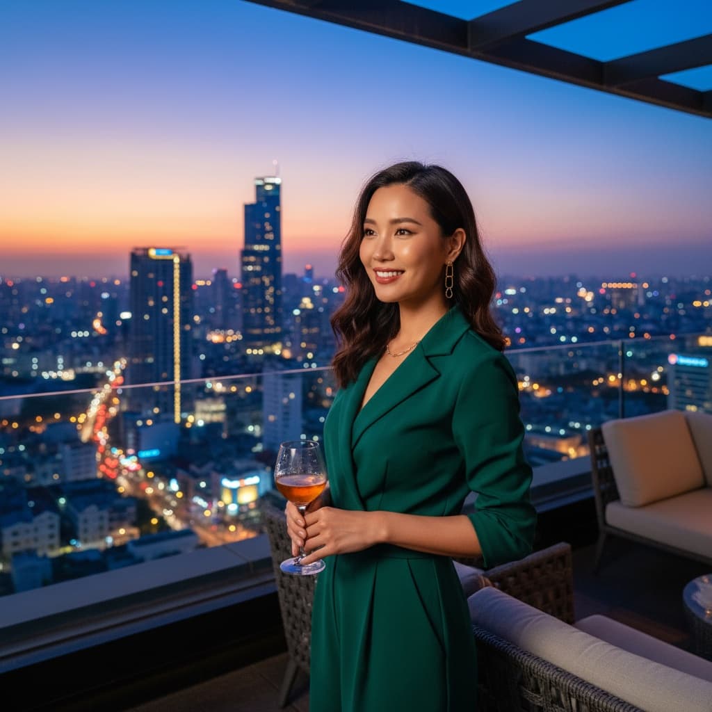 slim asian woman saigon rooftop skyline 77112022