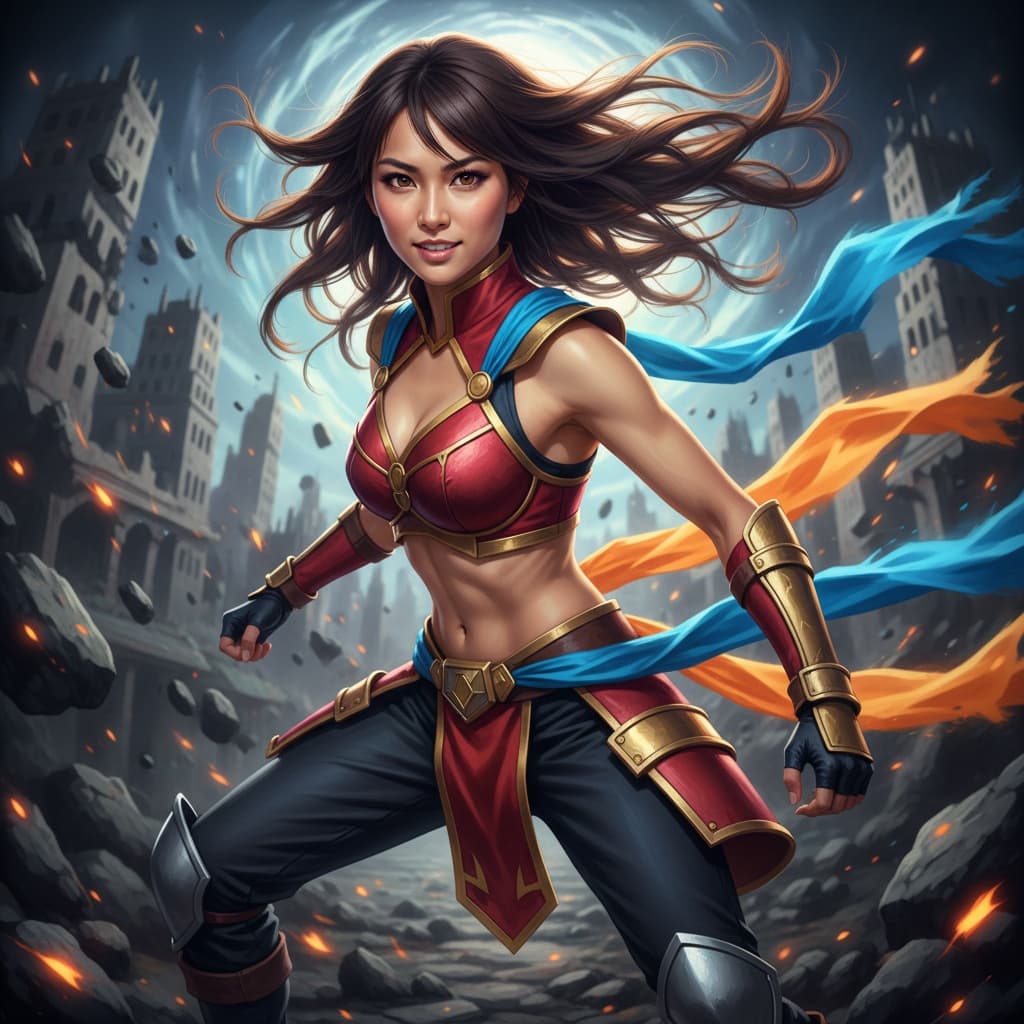 slim asian woman shonen hero battle ready 30072633