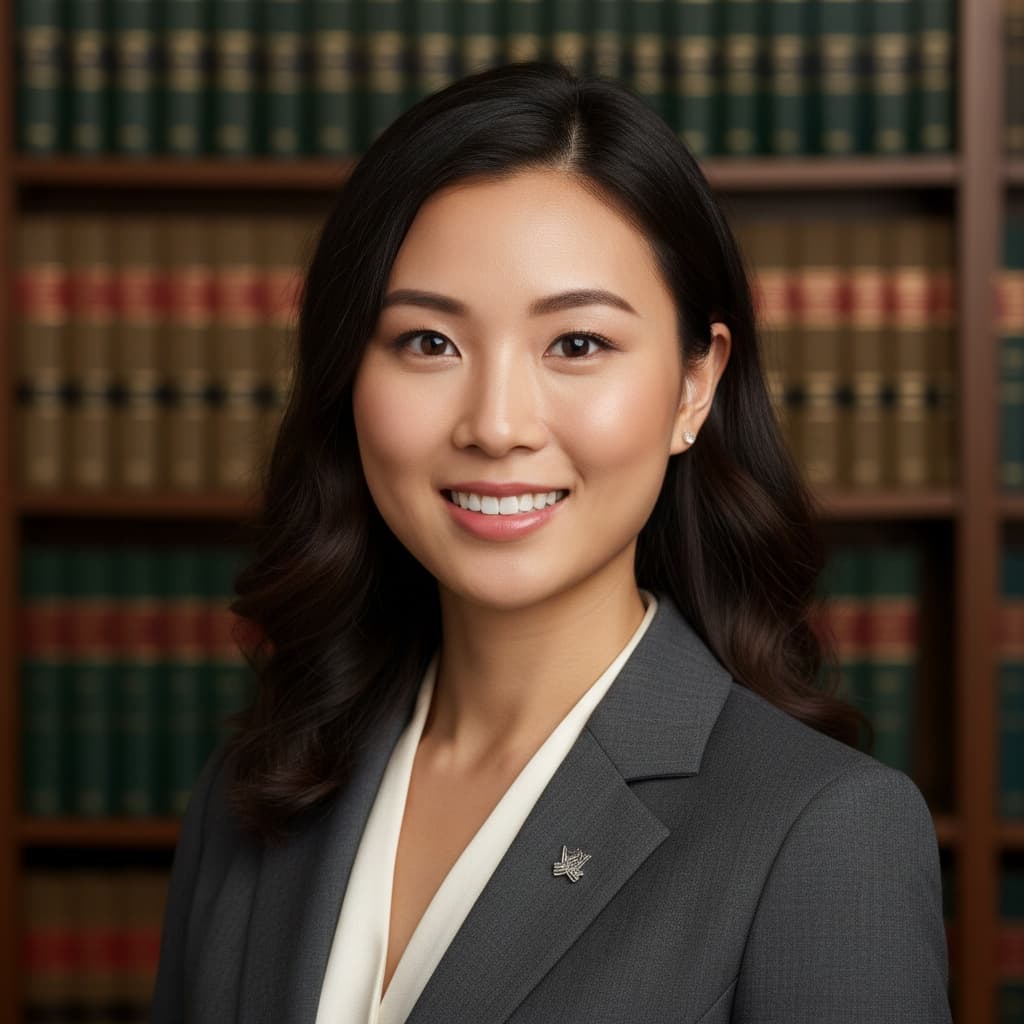 slim asian woman traditional law library background 63974427