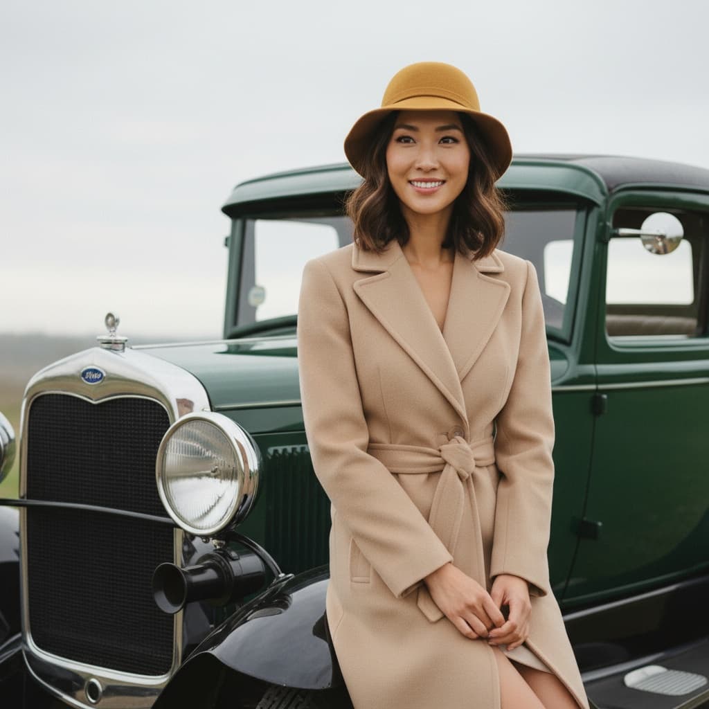 slim asian woman vintage car lifestyle 36733494