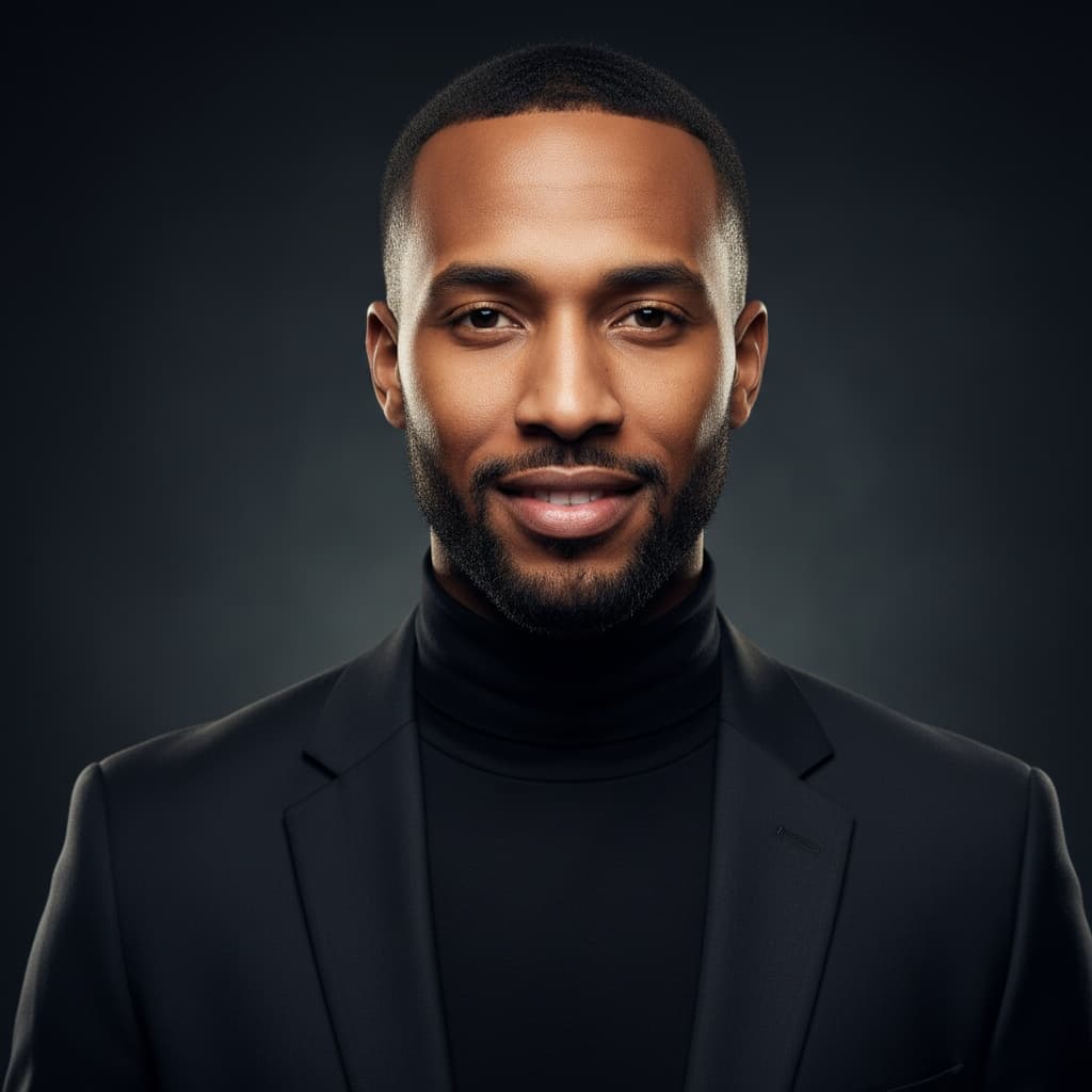 slim black man dramatic studio lighting 99733058