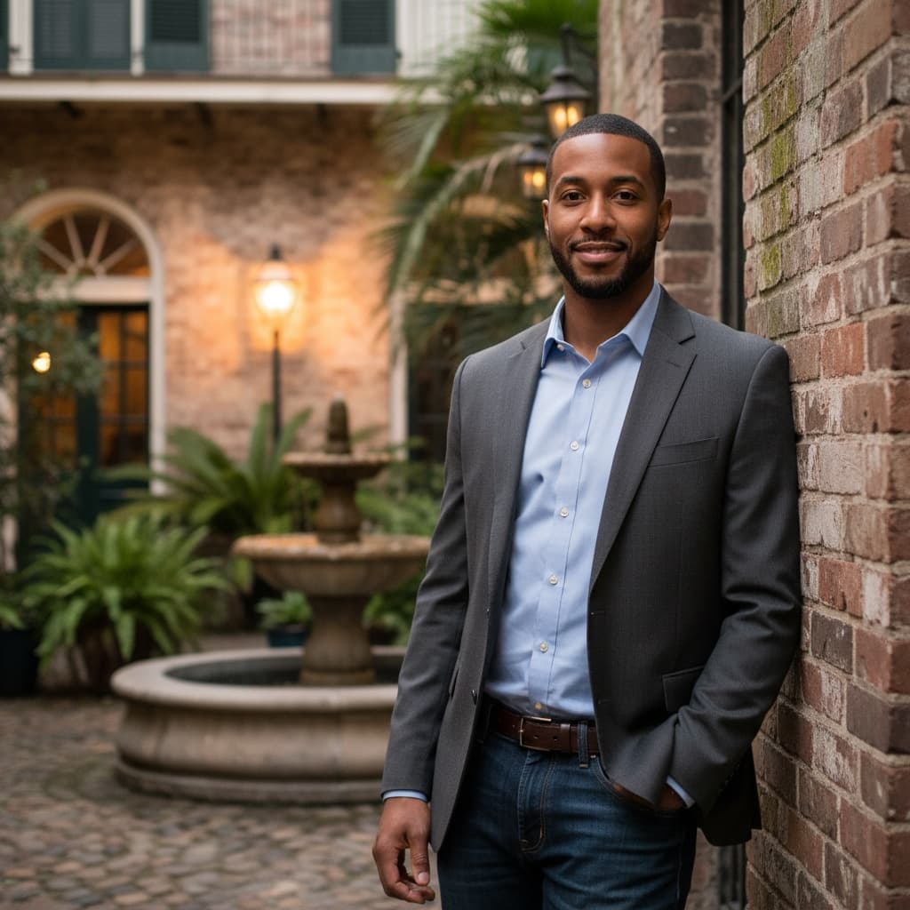 slim black man gas lamp courtyard 61196047